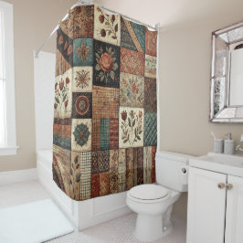 Terracotta Patchwork Quilt Rustic Retro Floral Duschvorhang