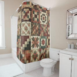 Terracotta Patchwork Quilt Rustic Retro Floral Duschvorhang