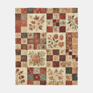 Terracotta Patchwork Quilt Rustic Retro Vintag Fleecedecke