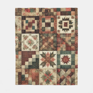 Terracotta Patchwork Quilt Rustic Retro Vintag Fleecedecke