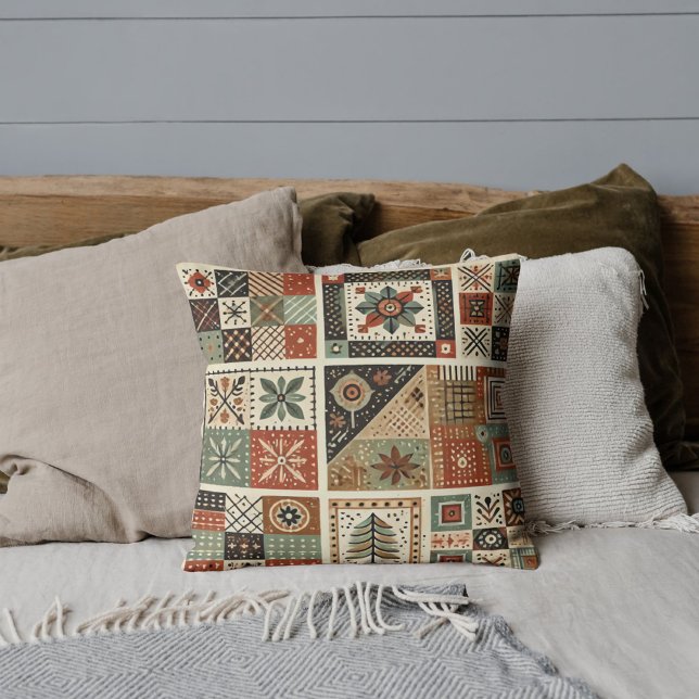 Terracotta Patchwork Quilt Rustic Retro Vintag Kissen (Von Creator hochgeladen)
