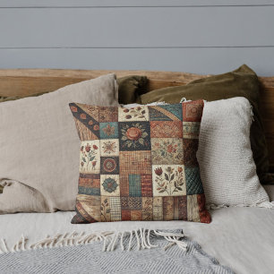Terracotta Patchwork Quilt Rustic Retro Vintag Kissen