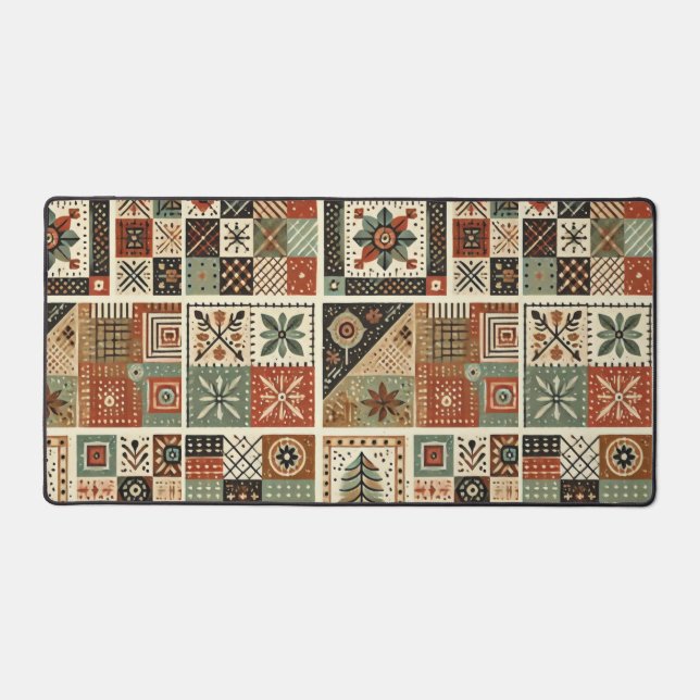 Terracotta Patchwork Quilt Rustikale Blumentheke Schreibtischunterlage (Vorderseite)