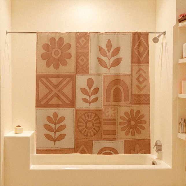 Terracotta Patchwork Quilt Rustikales Bauernhaus Duschvorhang (Terracotta Patchwork Quilt Rustic Farmhouse Floral Shower Curtain)