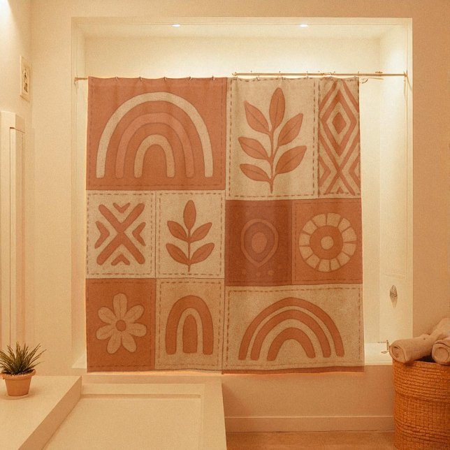 Terracotta Patchwork Quilt Rustikales Bauernhaus Duschvorhang (Terracotta Patchwork Quilt Rustic Farmhouse Floral Shower Curtain)