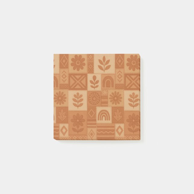 Terracotta Patchwork Quilt Rustikales Bauernhaus Post-it Klebezettel (Vorderseite)