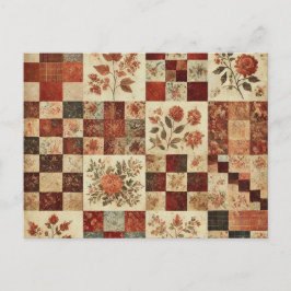 Terracotta Patchwork Quilt Rustikales Blumendesign Postkarte