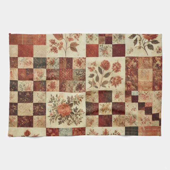 Terracotta Patchwork und Quilt Rustikal Geschirrtuch (Horizontal)