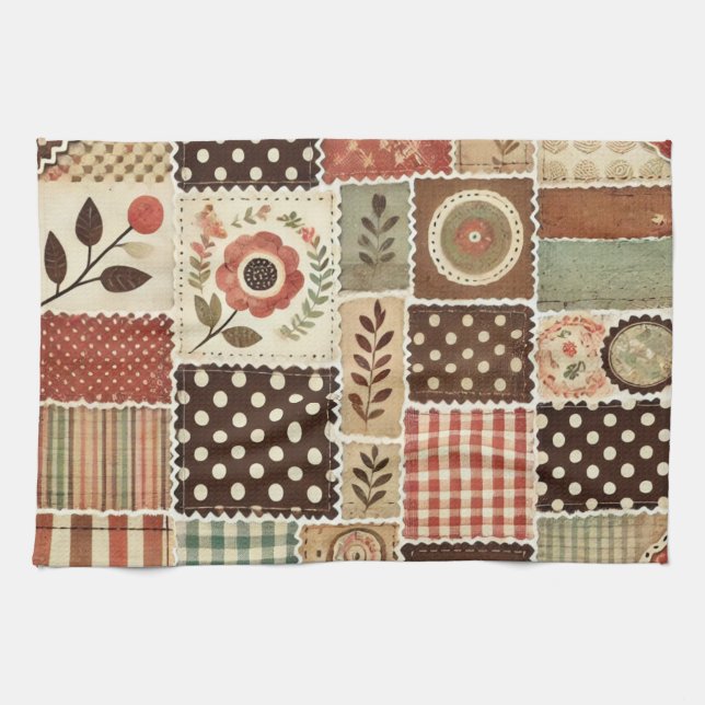 Terracotta Patchwork und Quilt Rustikal Geschirrtuch (Horizontal)