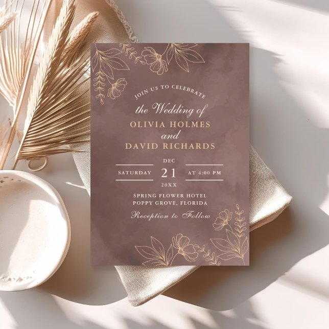 Terracotta Peach Floral Blossom Einladung Hochzeit (Terracotta Peach Floral Blossom Wedding Invitation on a sunny boho table.)