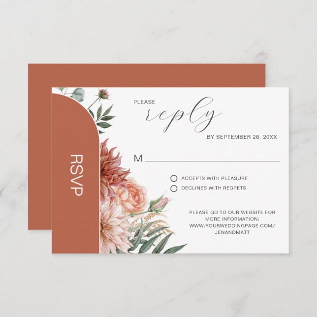Terracotta & Peach Herbsthochzeit RSVP Karte (Vorne/Hinten)