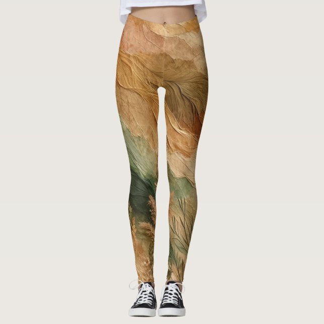 Terracotta Peach Present Blume Bohemisch Leggings (Vorderseite)