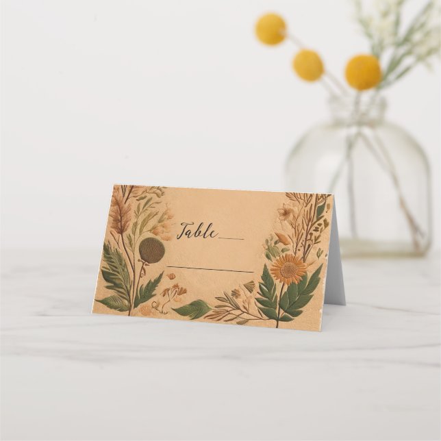 Terracotta Peach Pressed Blume Boho Wedding Platzkarte (Vorderseite)