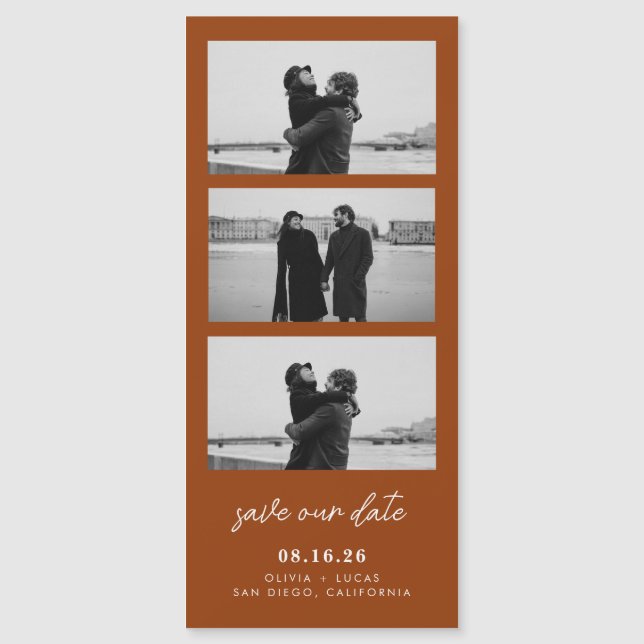 Terracotta Photo Strip Magnetic Wedding Magnetkarte (Vorderseite)