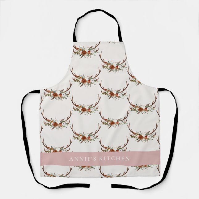 Terracotta pink antler Aquarell elegant Schürze (Vorderseite)