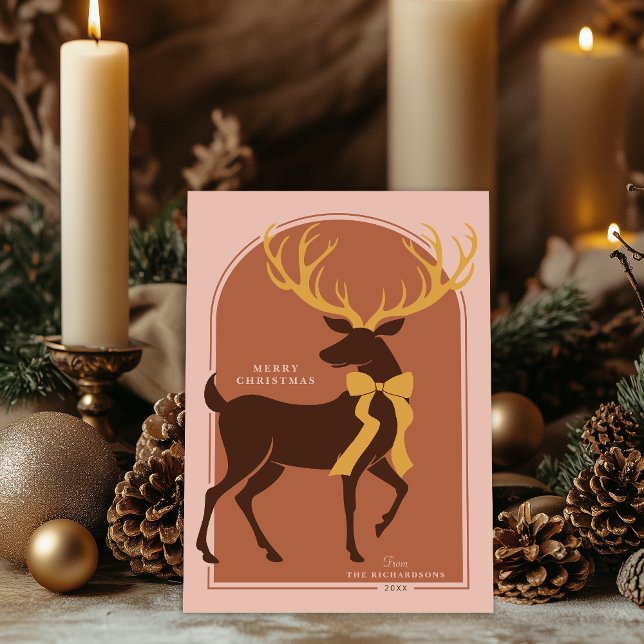 Terracotta Pink Elegante Stag Weihnachtskarte Feiertagskarte (Shown on a 5" x 7" card)