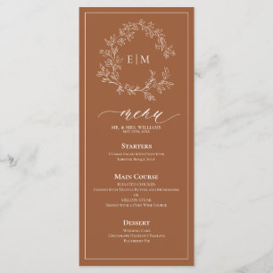 Terracotta Poitrine feuillus Monogram Menu Mariage