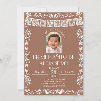 Terracotta Primer Añito Jungen-Einladung mit Foto Einladung