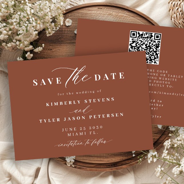 Terracotta QR code simple elegant wedding  Save The Date (Von Creator hochgeladen)