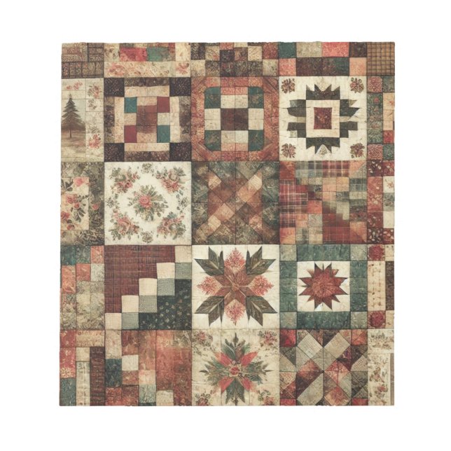 Terracotta Quilt and Patchwork Farbenfrohe Blumen Notizblock (Vorderseite)
