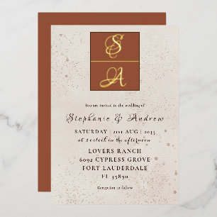 Terracotta & Real Gold Monogram Wedding  Folieneinladung