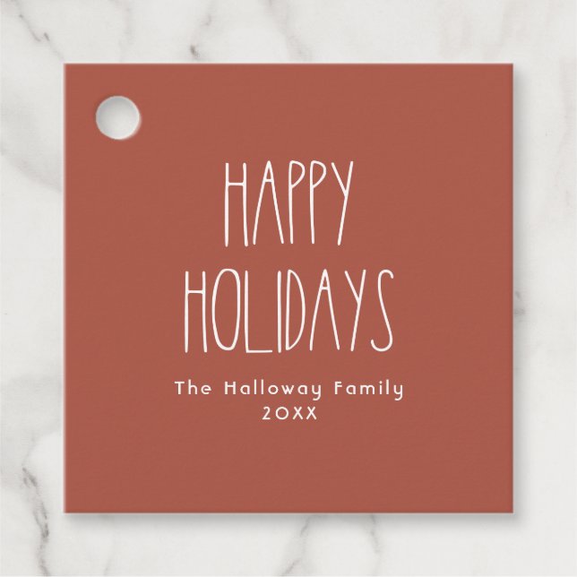 Terracotta Red Boho Polka Dot Happy Holiday Square Geschenkanhänger (Vorderseite)