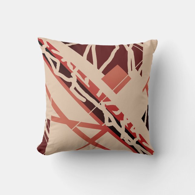 Terracotta Red Brown on Tan Diagonal Shapes Design Kissen (Vorderseite)