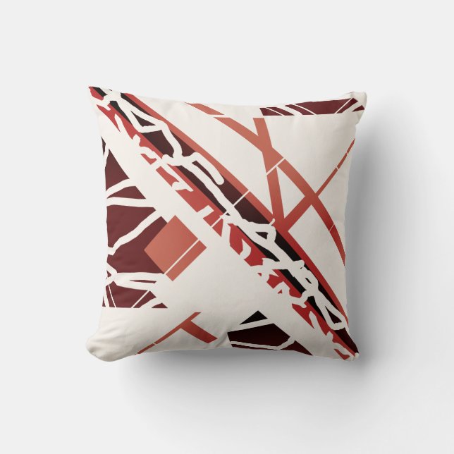 Terracotta Red Brown Slanted Design auf Off-white Kissen (Vorderseite)