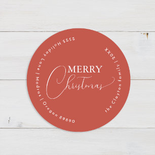 Terracotta Retro Boho Minimalistische Weihnachtsad Runder Aufkleber