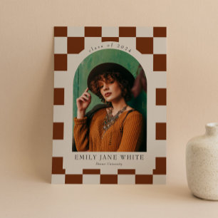 Terracotta Retro Checkered Arch Foto Abschluss Einladung