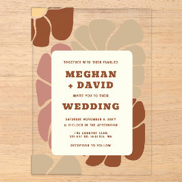 Terracotta Retro Groovy Boho Chic Floral Wedding Acryleinladungen