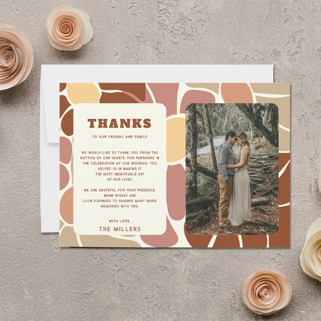 Terracotta Retro Groovy Boho Chic Floral Wedding Dankeskarte (Terracotta Retro Groovy Boho Chic Floral Wedding Thank You Card)