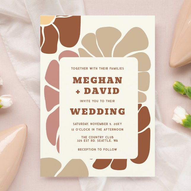 Terracotta Retro Groovy Boho Chic Floral Wedding Einladung (Terracotta Retro Groovy Boho Chic Floral Wedding Invitation)
