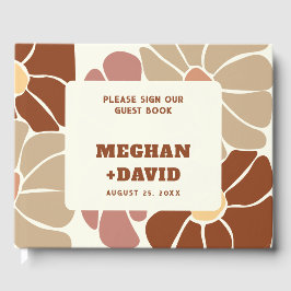 Terracotta Retro Groovy Boho Chic Floral Wedding Gästebuch