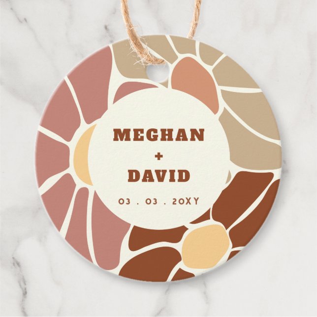 Terracotta Retro Groovy Boho Chic Floral Wedding Geschenkanhänger (Vorderseite)
