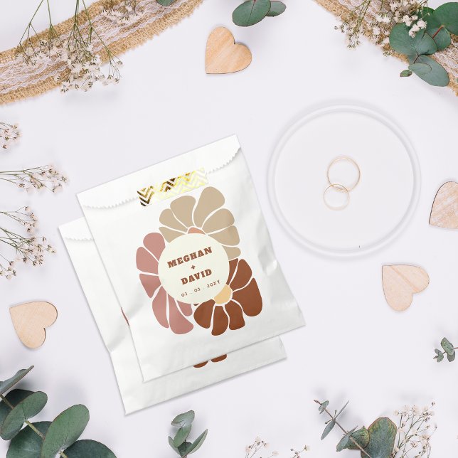 Terracotta Retro Groovy Boho Chic Floral Wedding Geschenktütchen (Terracotta Retro Groovy Boho Chic Floral Wedding Favor Bag)