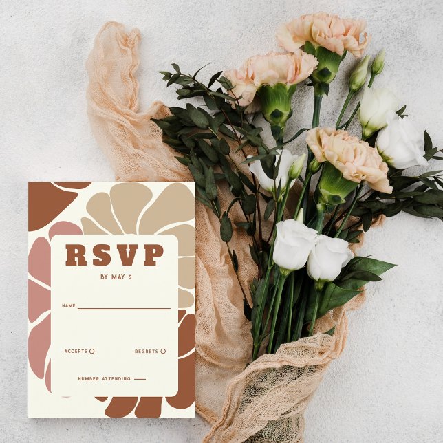 Terracotta Retro Groovy Boho Chic Floral Wedding RSVP Karte (Terracotta Retro Groovy Boho Chic Floral Wedding RSVP Card)