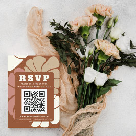 Terracotta Retro Groovy Boho Chic QR CODE RSVP Karte