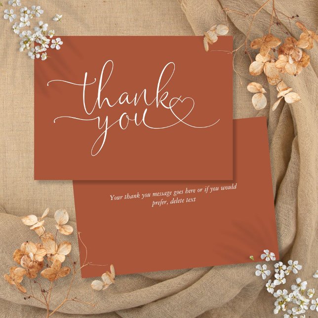 Terracotta Rodelbahn mit Aussicht Dankeskarte (Terracotta Elegant Heart Script Thank You Card)