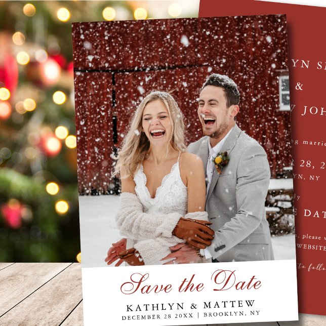 Terracotta Rosa Pink Pine Winter Wedding Save The Date (Von Creator hochgeladen)