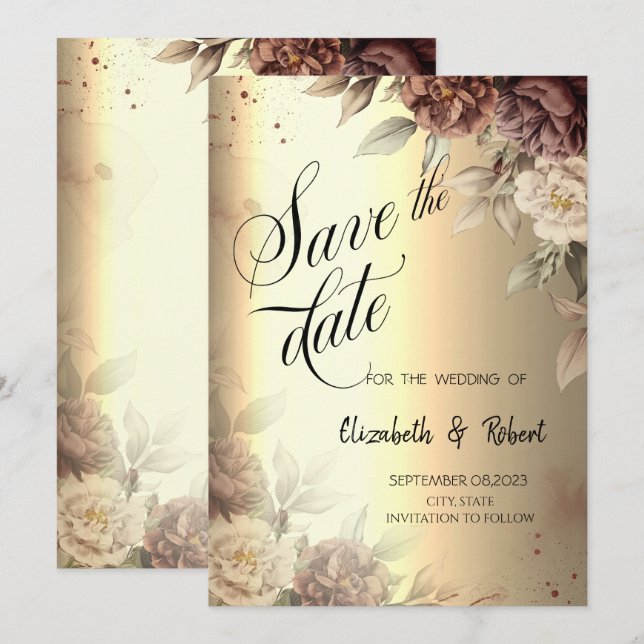 Terracotta-Rose Elegantes Gold-Script Save the Dat Save The Date (Vorne/Hinten)
