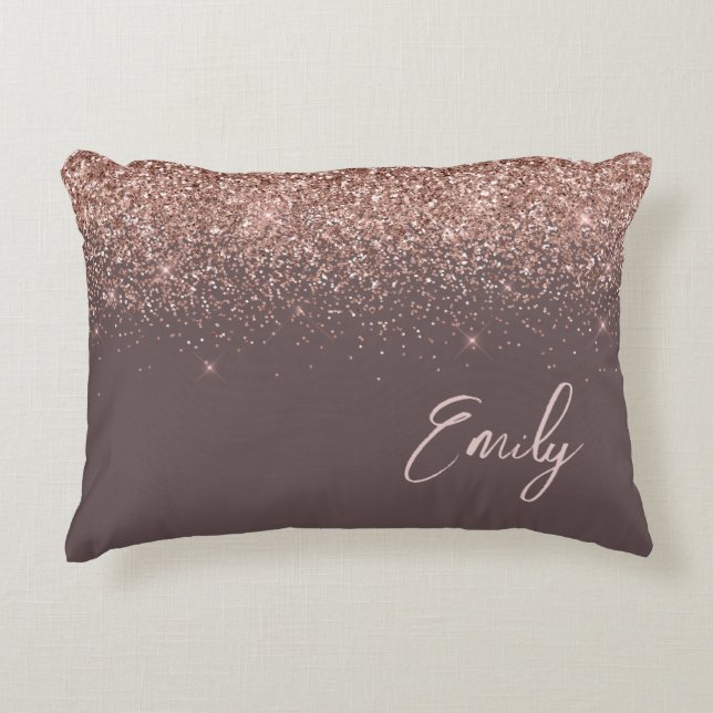 Terracotta Rose Gold Blush Pink Glitzer Monogram Dekokissen (Vorderseite)