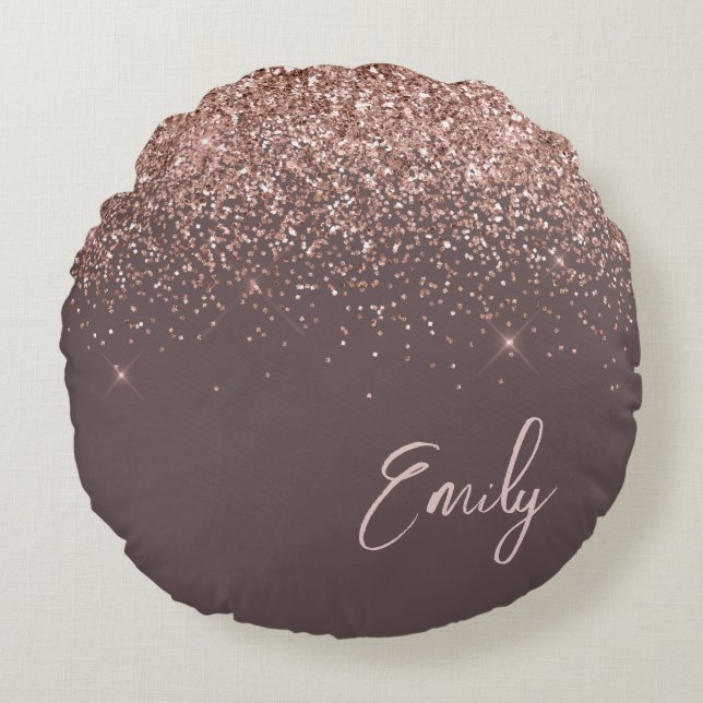 Terracotta Rose Gold Blush Pink Glitzer Monogram Rundes Kissen (Vorderseite)
