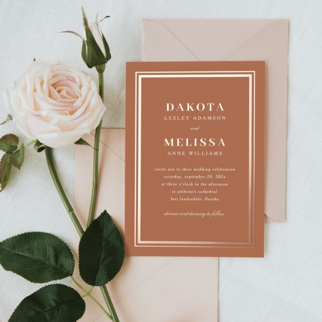 Terracotta & Rose Gold Modern Classy Photo Wedding Folieneinladung (Von Creator hochgeladen)