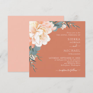 Terracotta Rost Blush Peach Gold Floral Wedding in Einladung
