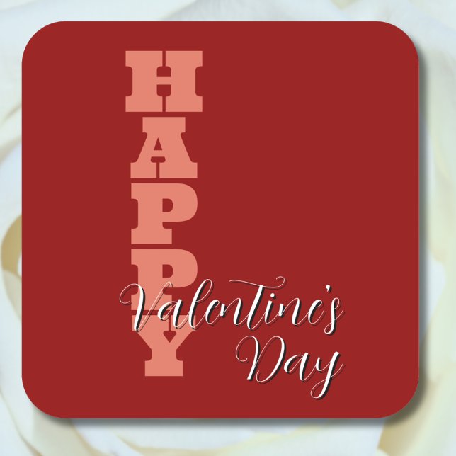 Terracotta Rote Velvet Happy Valentines Day Quadratischer Aufkleber (Von Creator hochgeladen)