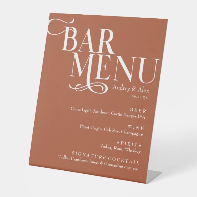 Terracotta Rust Bar Menu - Schild (Vorderseite)