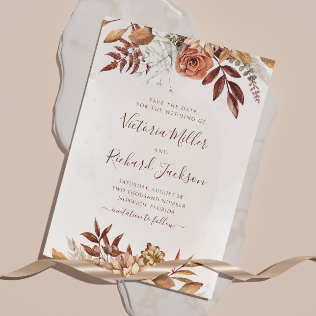 Terracotta Rust Blume Boho Earthy Fall Folies Save The Date (Von Creator hochgeladen)