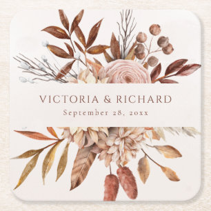 Terracotta Rust Blume Boho Fall Folies Rechteckiger Pappuntersetzer