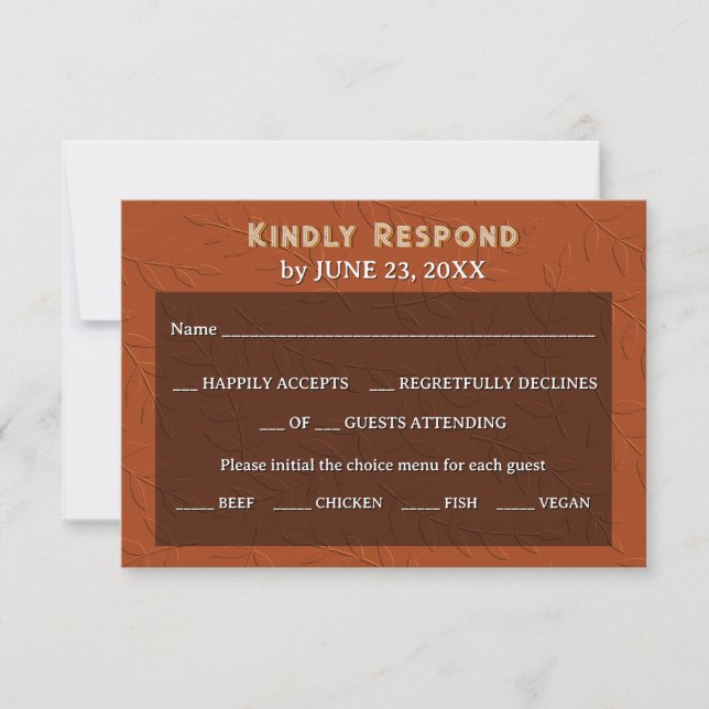 Terracotta Rust Burnt Orange Botanic Retro Wedding RSVP Karte (Vorderseite)